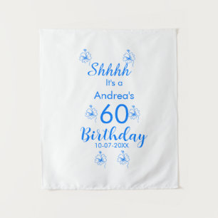 Blau weiß mauve shhhh 60. Geburtstag floraler Name Wandteppich