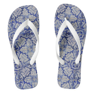 Blau-Weiß-mediterranes Vintages Blumenmuster Badesandalen