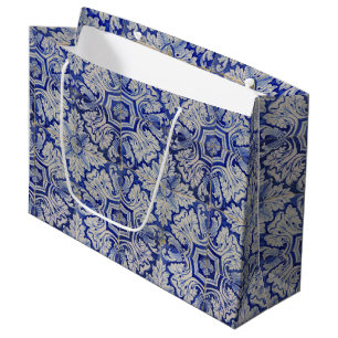 Blau-Weiß-mediterranes Vintages Blumenmuster Große Geschenktüte