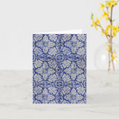 Blau-Weiß-mediterranes Vintages Blumenmuster Karte (Gelbe Blume)