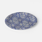 Blau-Weiß-mediterranes Vintages Blumenmuster Pappteller (Schrägansicht)
