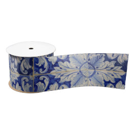 Blau-Weiß-mediterranes Vintages Blumenmuster Satinband