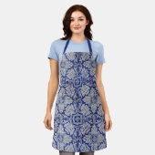 Blau-Weiß-mediterranes Vintages Blumenmuster Schürze (Getragen)