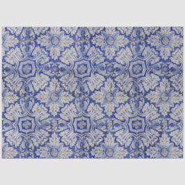 Blau-Weiß-mediterranes Vintages Blumenmuster Seidenpapier