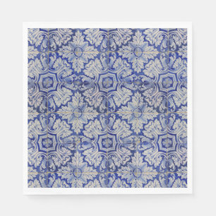 Blau-Weiß-mediterranes Vintages Blumenmuster Serviette