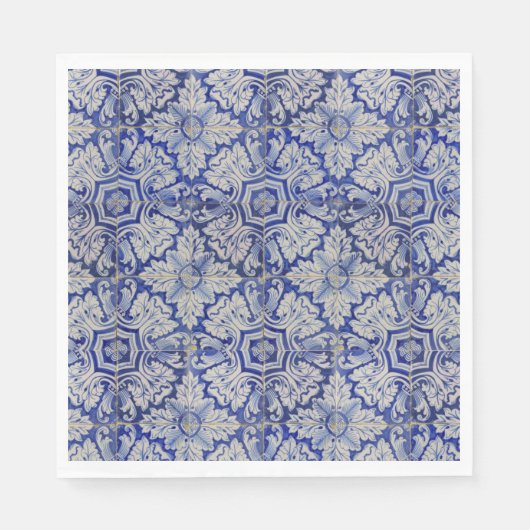 Blau-Weiß-mediterranes Vintages Blumenmuster Serviette (Vorderseite)