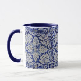 Blau-Weiß-mediterranes Vintages Blumenmuster Tasse