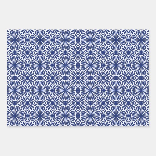 Blau-Weiß-Mittelmeer-Fliesenmuster Geschenkpapier Set (Vorderseite 2)