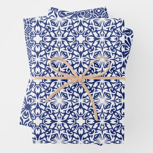 Blau-Weiß-Mittelmeer-Fliesenmuster Geschenkpapier Set (Beispiel)
