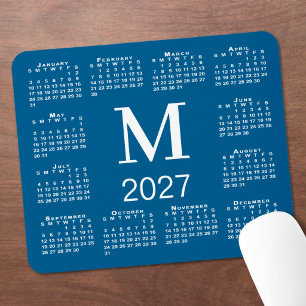 Blau-Weiß-Monogramm 2027 Kalender Mousepad