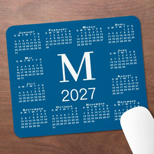 Blau-Weiß-Monogramm 2027 Kalender Mousepad