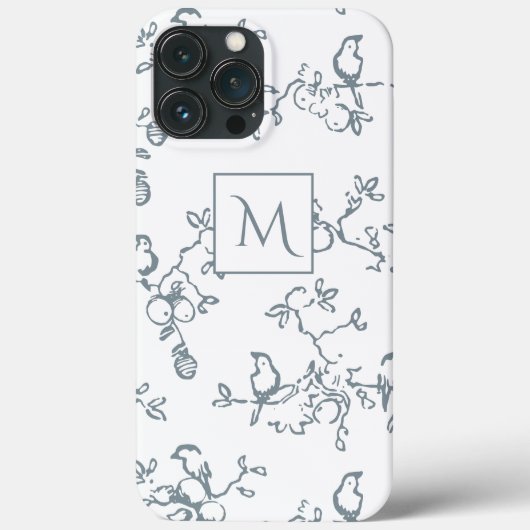 Blau-Weiß-Monogramm Einfaches Vogel-Muster Case-Mate iPhone Hülle (Rückseite)