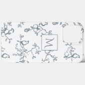 Blau-Weiß-Monogramm Einfaches Vogel-Muster Case-Mate iPhone Hülle (Rückseite (Horizontal))