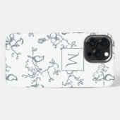 Blau-Weiß-Monogramm Einfaches Vogel-Muster iPhone Hülle (Rückseite (Horizontal))