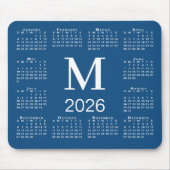 Blau-Weiß-Monogramm-Kalender 2026 Mousepad (Vorne)