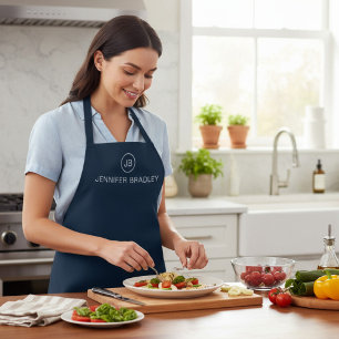 Blau-Weiß-Monogramm mit individuellem Namen als Ge Schürze