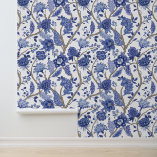Blau-Weiß-Mughal-Garten Blumenmuster Tapete