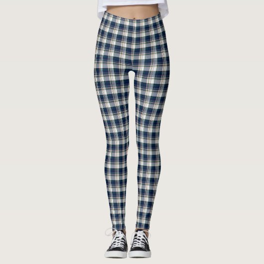 Blau, Weiß, Multi Thread Kariert Leggings (Vorderseite)