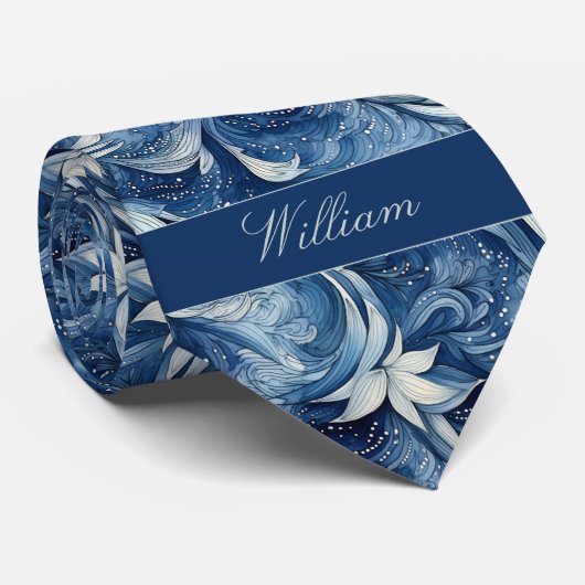 Blau-Weiß-Muster Krawatte (Gerollt)