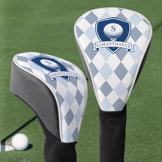 Blau-Weiß-Muster Modernes Initial-Monogramm Golf Headcover