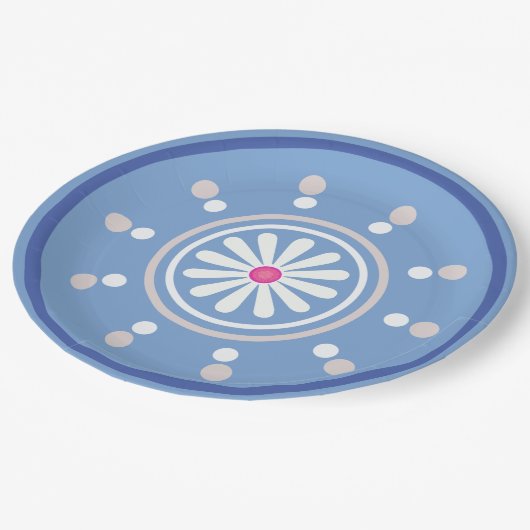 Blau-Weiß-Papierplatte Pappteller (Schrägansicht)