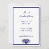 Blau-Weiß-Party Einladungen mit Blumenmuster (Rückseite)