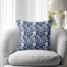 Blau-Weiß-Patchwork-Hundemuster Kissen