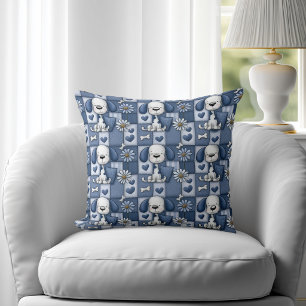 Blau-Weiß-Patchwork-Hundemuster Kissen