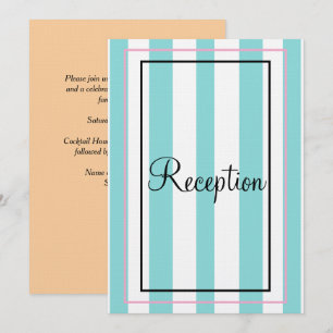 Blau Weiß Pink Beige Monogramm Streifen Empfang Einladung