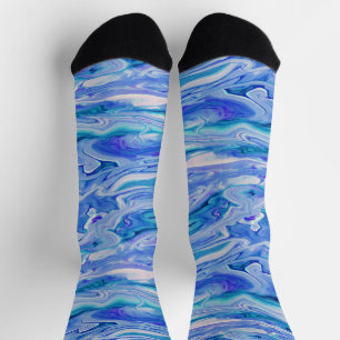 Blau Weiß Pink Türkis Flieder Marmor Achat Abstrak Socken