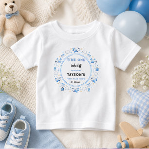 Blau Weiß Plane 1. Geburtstag Time One Take Off Baby T-shirt