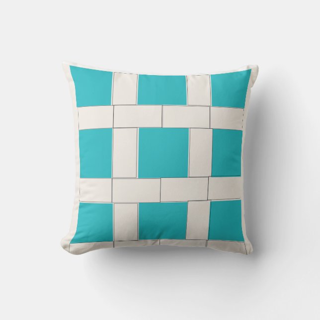 Blau-Weiß-Quadrat-Muster Kissen (Vorderseite)