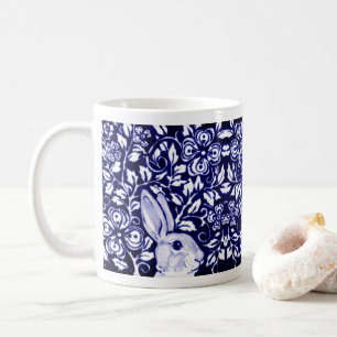 Blau & Weiß Rabbit Bunny Chinoiserie Blumenstrau Kaffeetasse