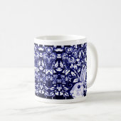 Blau & Weiß Rabbit Bunny Chinoiserie Blumenstrauß Kaffeetasse (VorderseiteRechts)