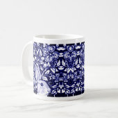 Blau & Weiß Rabbit Bunny Chinoiserie Blumenstrauß Kaffeetasse (Vorderseite Links)