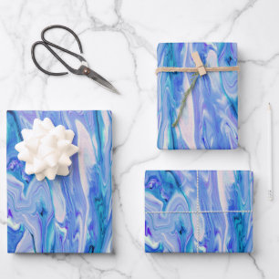 Blau Weiß Rosa Türkis Lila Marmor Achat Abstrakt Geschenkpapier Set