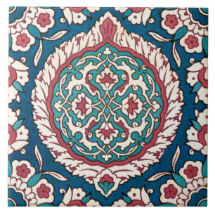 Blau Weiß Rot Türkis Orientalischer Azulejo-Muster Fliese