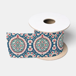 Blau Weiß Rot Türkis Orientalischer Azulejo-Muster Satinband