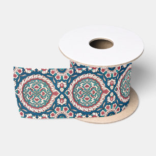 Blau Weiß Rot Türkis Orientalischer Azulejo-Muster Satinband