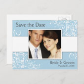 Blau-Weiß-Save the Date Foto Postkarte (Vorne/Hinten)