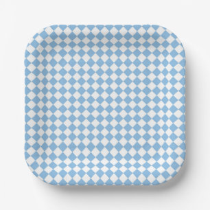 Blau-Weiß-Schachbrett Diamant-Muster Pappteller