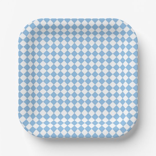 Blau-Weiß-Schachbrett Diamant-Muster Pappteller (Vorderseite)