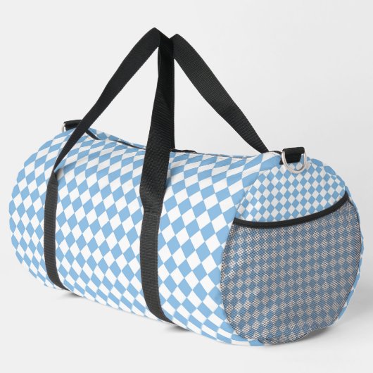 Blau-Weiß-Schachbrett-Diamantmuster groß Duffle Bag (Rechte Ecke)