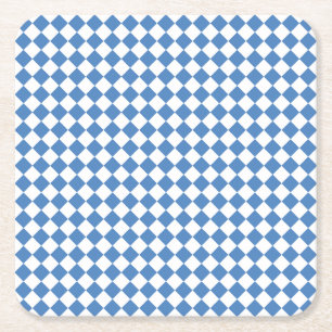 Blau Weiß Schachbrett Diamantmuster Rechteckiger Pappuntersetzer