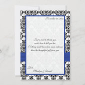 Blau, Weiß, Schwarz Damask Foto Danke Karte (Rückseite)