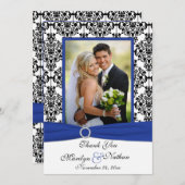 Blau, Weiß, Schwarz Damask Foto Danke Karte (Vorne/Hinten)