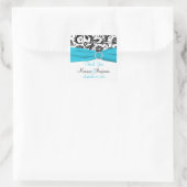 Blau, weiß, schwarz Damask Hochzeitssticker Quadratischer Aufkleber (Tasche)