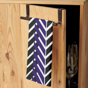 Blau Weiß Schwarz Geometrisches Chevron-Muster Geschirrtuch