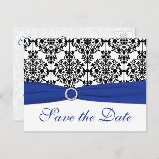 Blau, Weiß, Schwarz, Save the Date Karte (Vorne/Hinten)