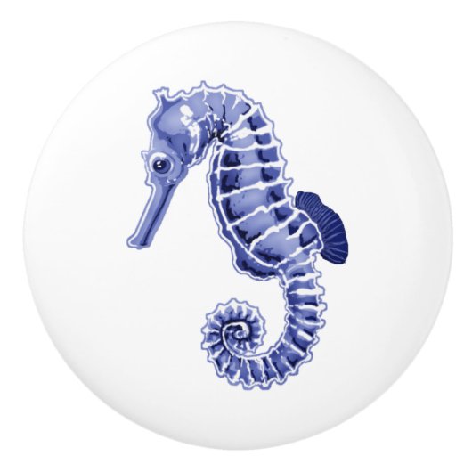 Blau-Weiß-Seepferd Keramikknauf (Vorderseite)